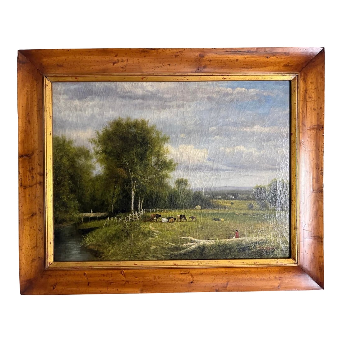 Traditional Pastoral Landscape Oil Painting in a Rustic Pine Frame / English Country Side Scene (1 of 7)