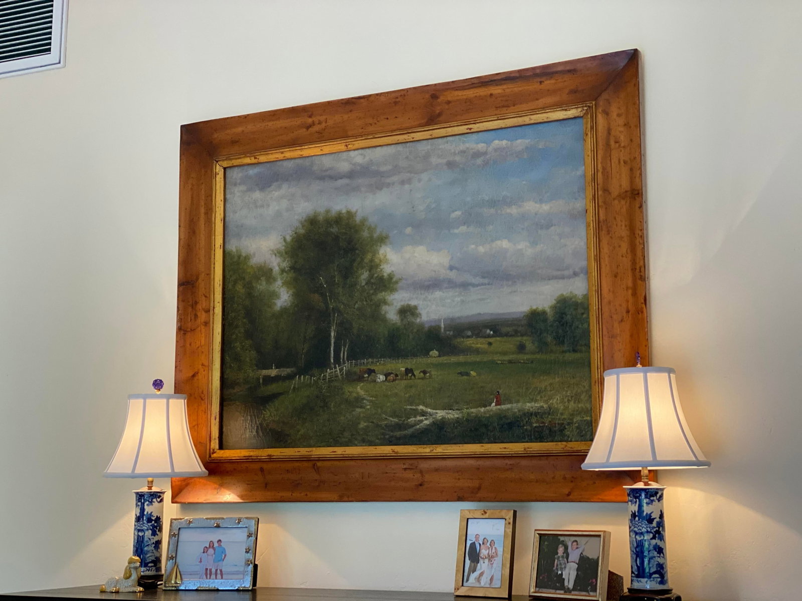 Traditional Pastoral Landscape Oil Painting in a Rustic Pine Frame / English Country Side Scene - 2