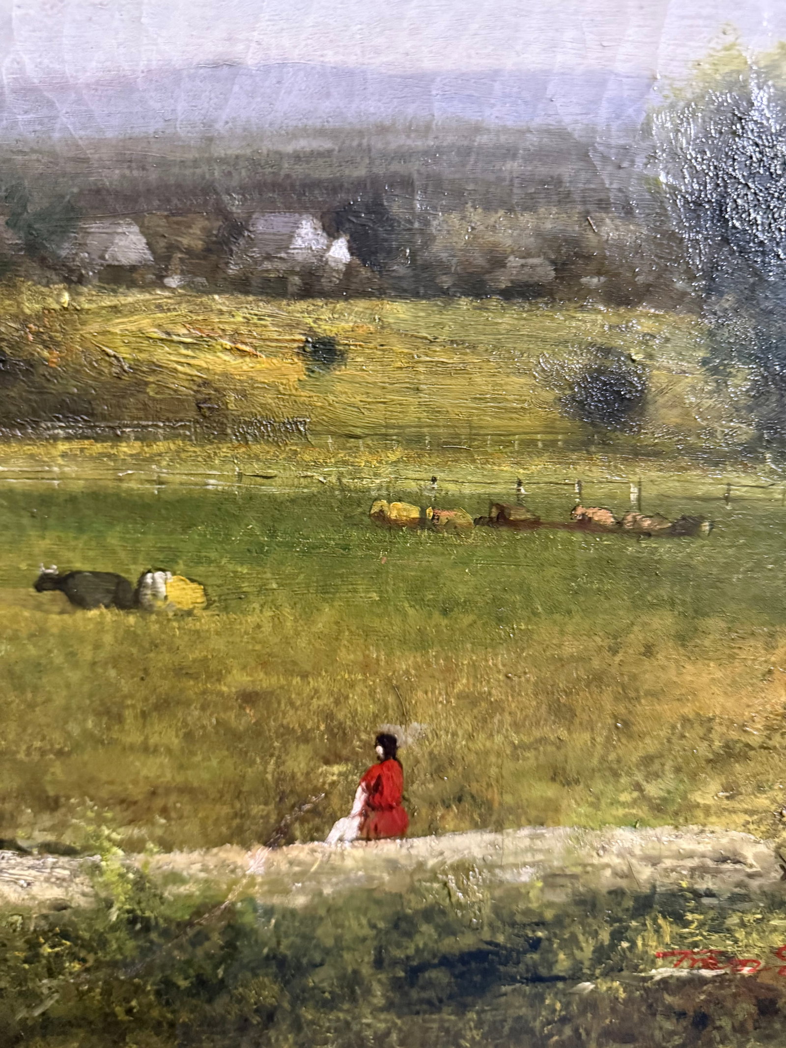 Traditional Pastoral Landscape Oil Painting in a Rustic Pine Frame / English Country Side Scene - 5