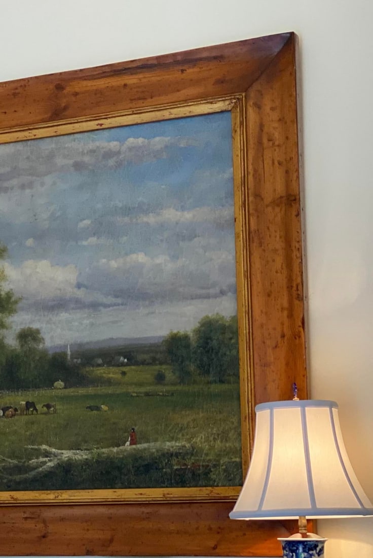 Traditional Pastoral Landscape Oil Painting in a Rustic Pine Frame / English Country Side Scene - 7