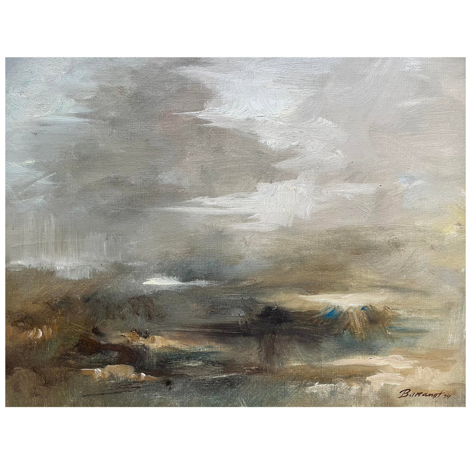 Abstract Impressionistic Seascape "Shoreline Scene" by Robert Baranet = Oil on Canvas - Framed - 2
