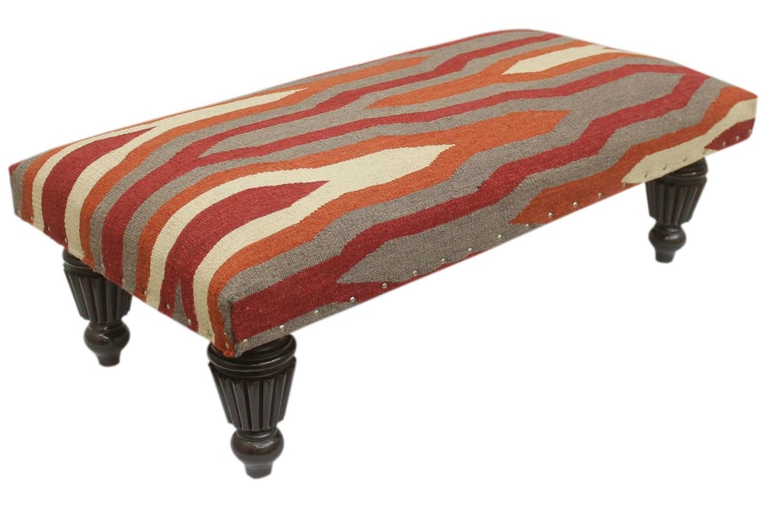 Modern Handmade Kilim Upholstered Ottoman - 10