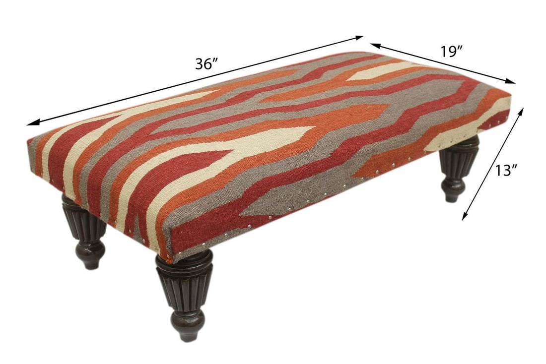 Modern Handmade Kilim Upholstered Ottoman - 2