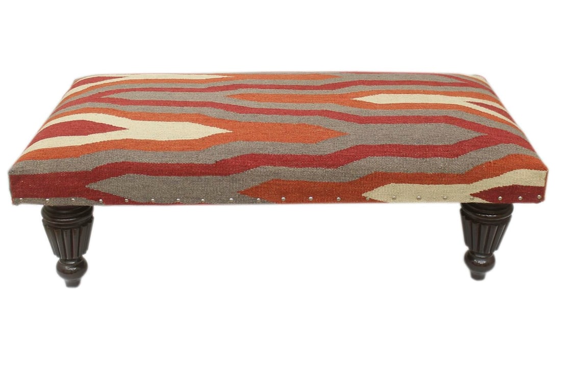Modern Handmade Kilim Upholstered Ottoman - 3