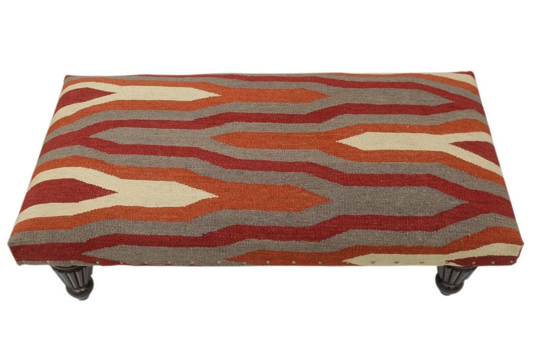 Modern Handmade Kilim Upholstered Ottoman - 5