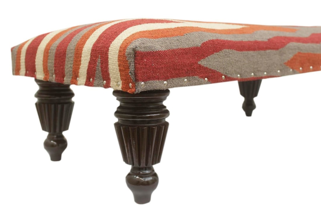 Modern Handmade Kilim Upholstered Ottoman - 6