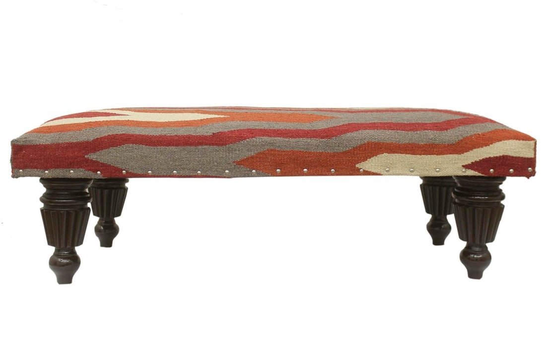 Modern Handmade Kilim Upholstered Ottoman - 7
