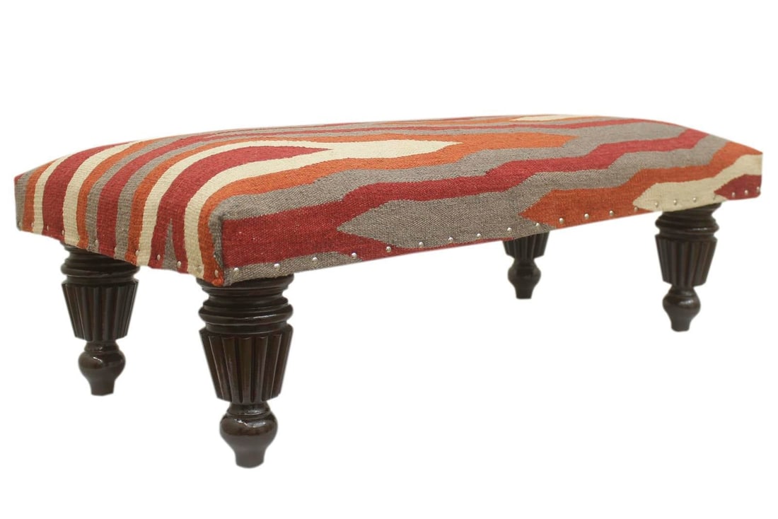 Modern Handmade Kilim Upholstered Ottoman - 9