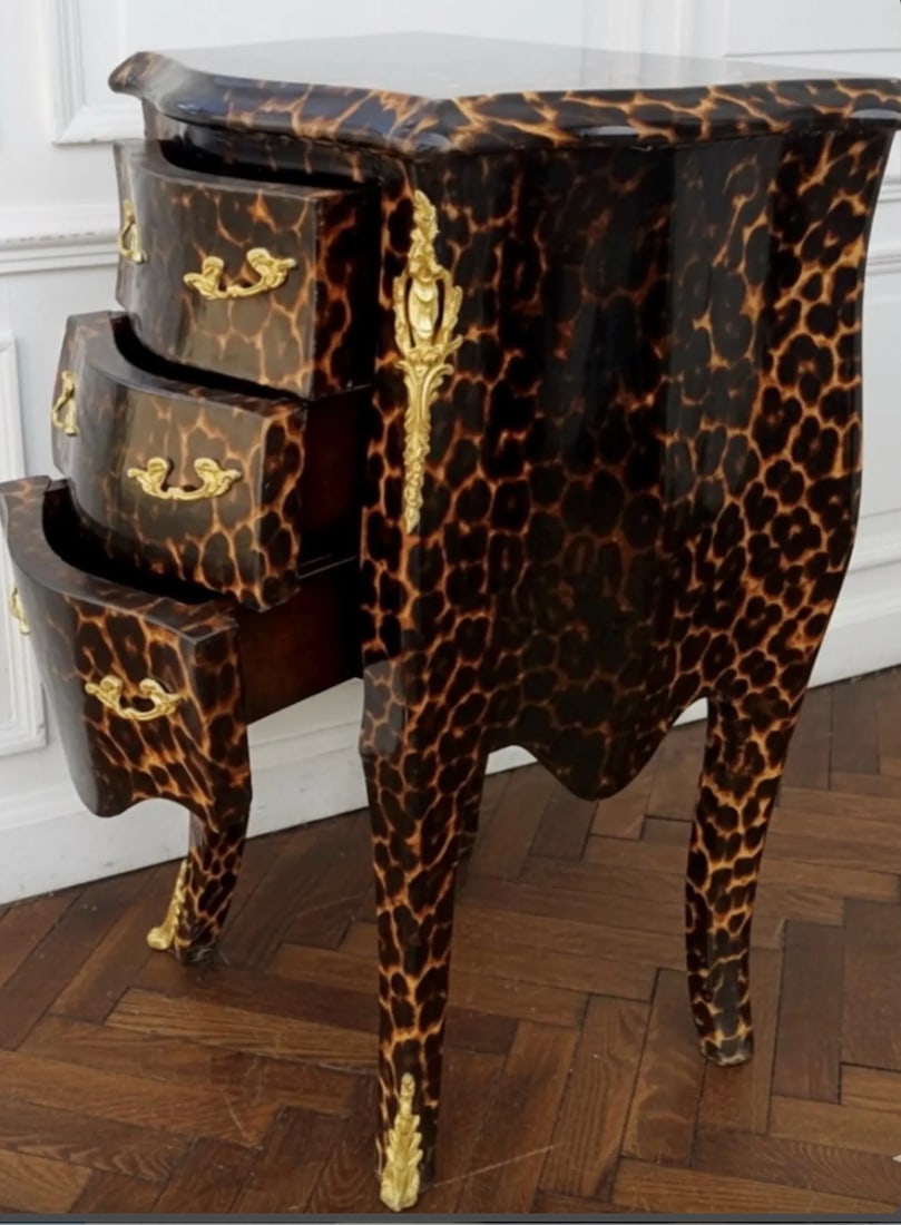 1960s Leopard Chest of Drawers Side Table Nightstand Animal Print Accent Table - 3