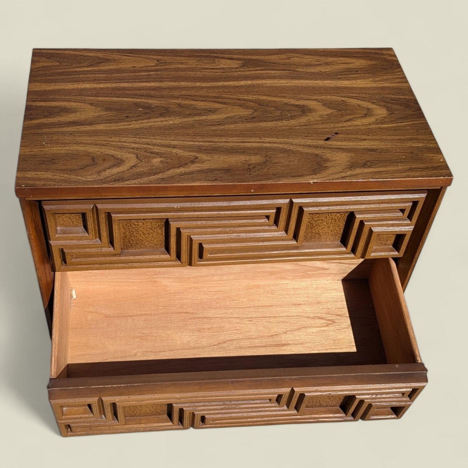 Bassett Mid-Century Carved Wood Two-Drawer Nightstand - 5