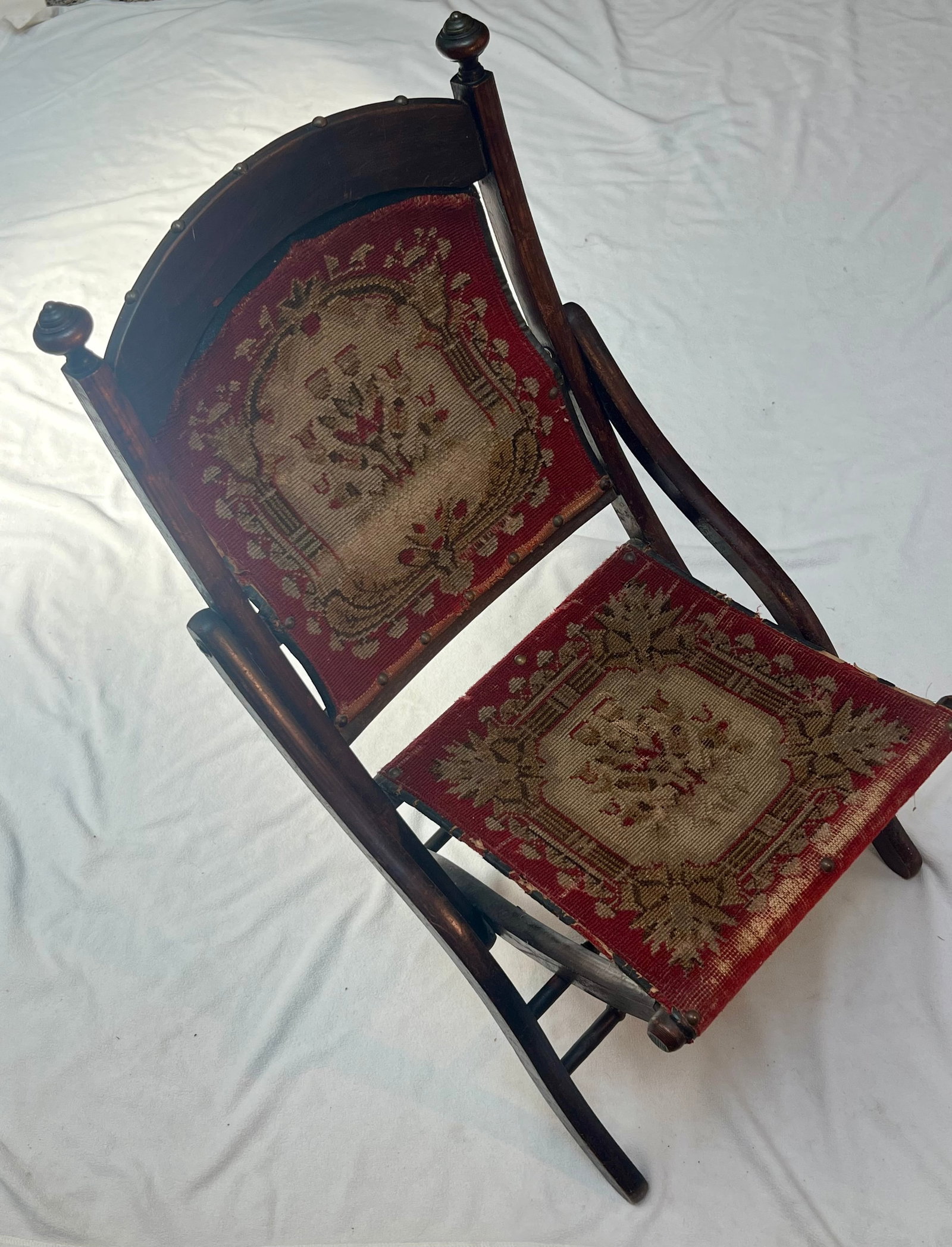 Antique 1860s Civil War Officer's Folding Camp Carpet Chair - 9
