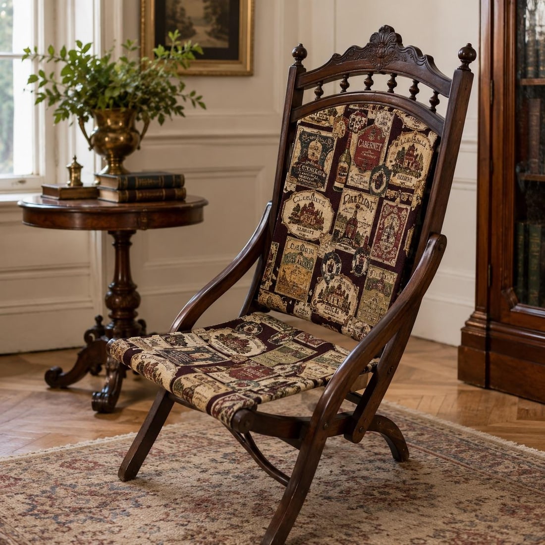 Late 19th Century Victorian Eastlake Carved Wood Folding Parlor Chair - 5