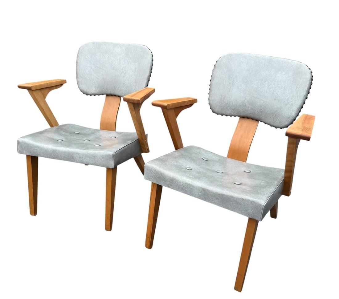 Pair of Mid-Century Modern Armchairs by Custom & Modern Upholstering Co., Gardner Ma, C. 1950 - 2