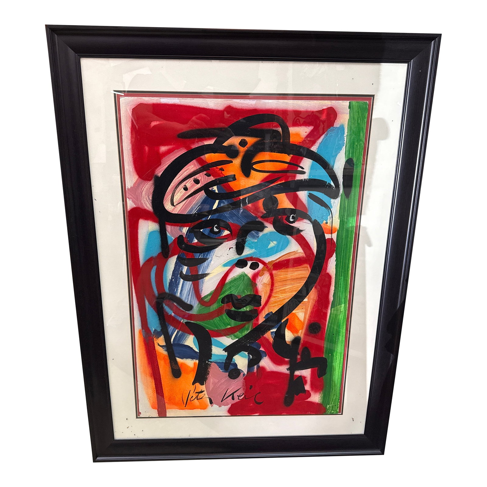 1970s Peter Keil Abstract Graffiti Large Portrait Painting: Fantastic original Graffiti Painting by Peter Keil. This unique piece depicts a abstract face with unusual graffiti style. Oil on board. Large scale painting framed in custom frame. COA on back