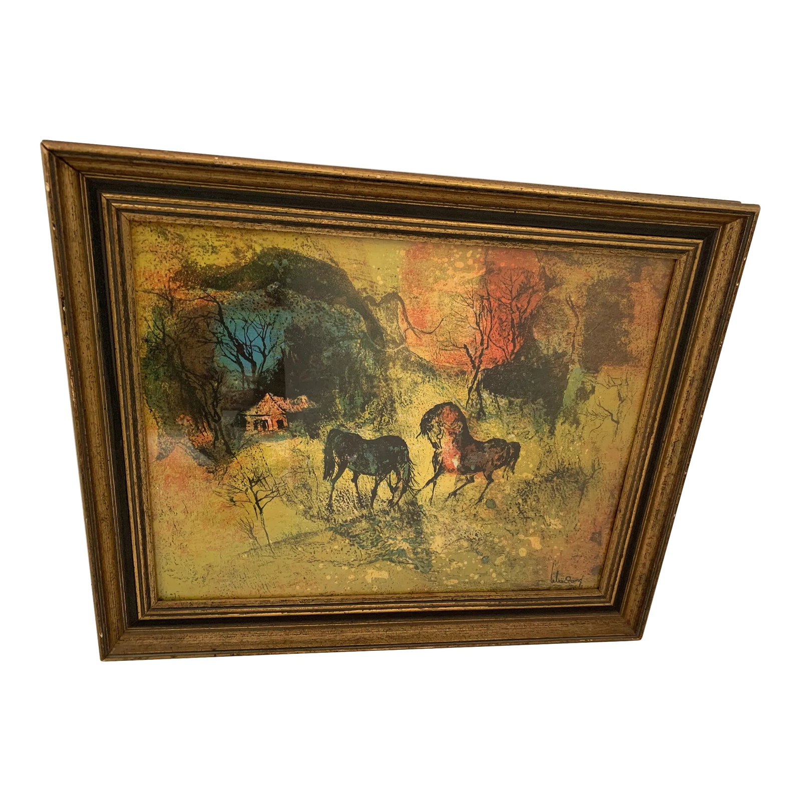 Original Vietnamese Signed Lithograph by Lebadang: Beautiful signed lithograph by renowned Vietnamese artist Lebadang whose poetic style has power and grace. Lebadang often did works to express his fascination with the horse. By printing