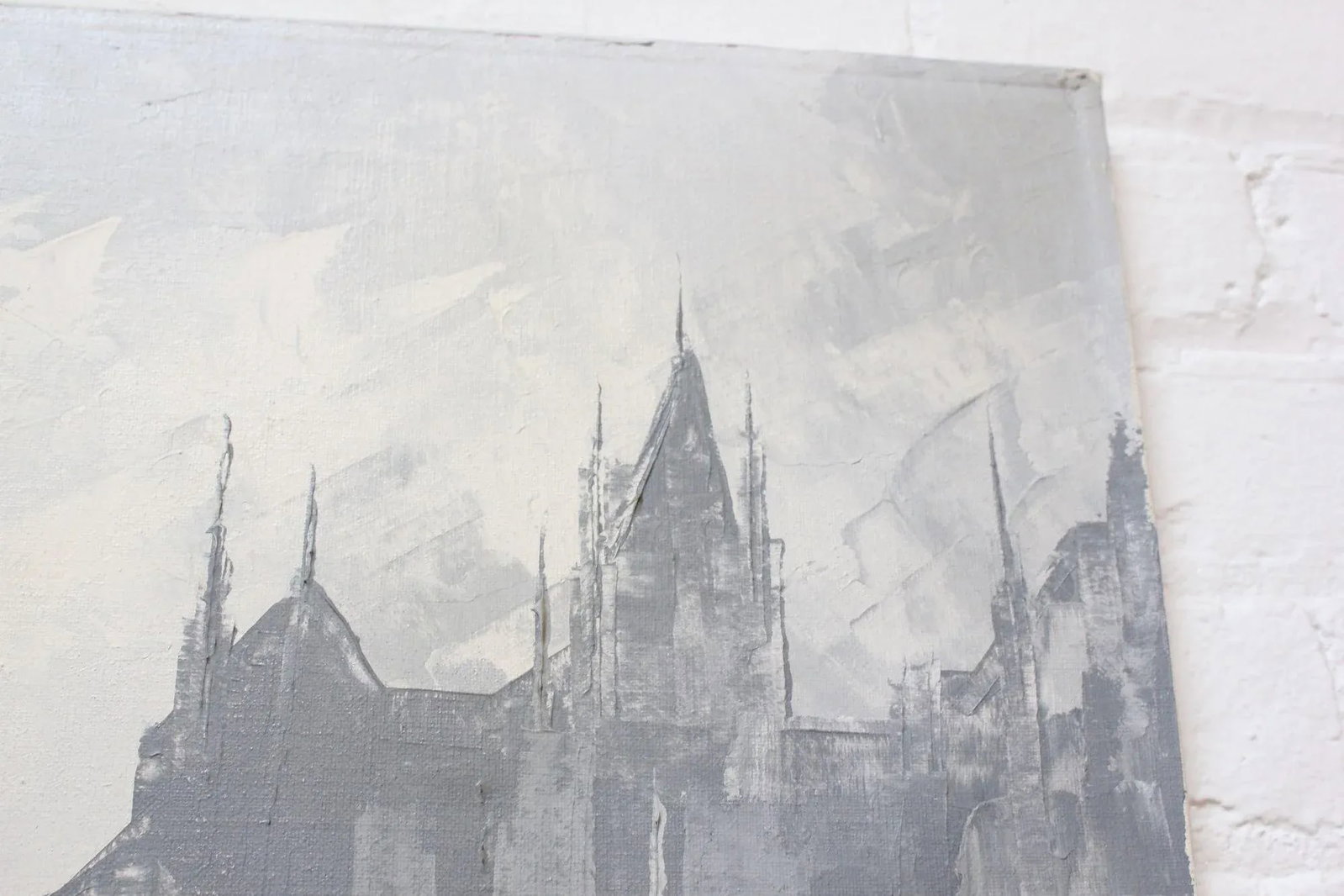 Gray Tonal Abstract Expressionist Oil on Canvas Cityscape by Louis M. Ponderoso - 10