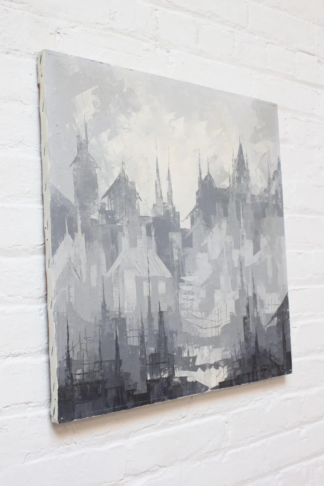 Gray Tonal Abstract Expressionist Oil on Canvas Cityscape by Louis M. Ponderoso - 2