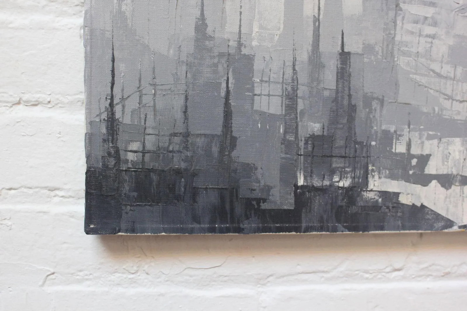 Gray Tonal Abstract Expressionist Oil on Canvas Cityscape by Louis M. Ponderoso - 5