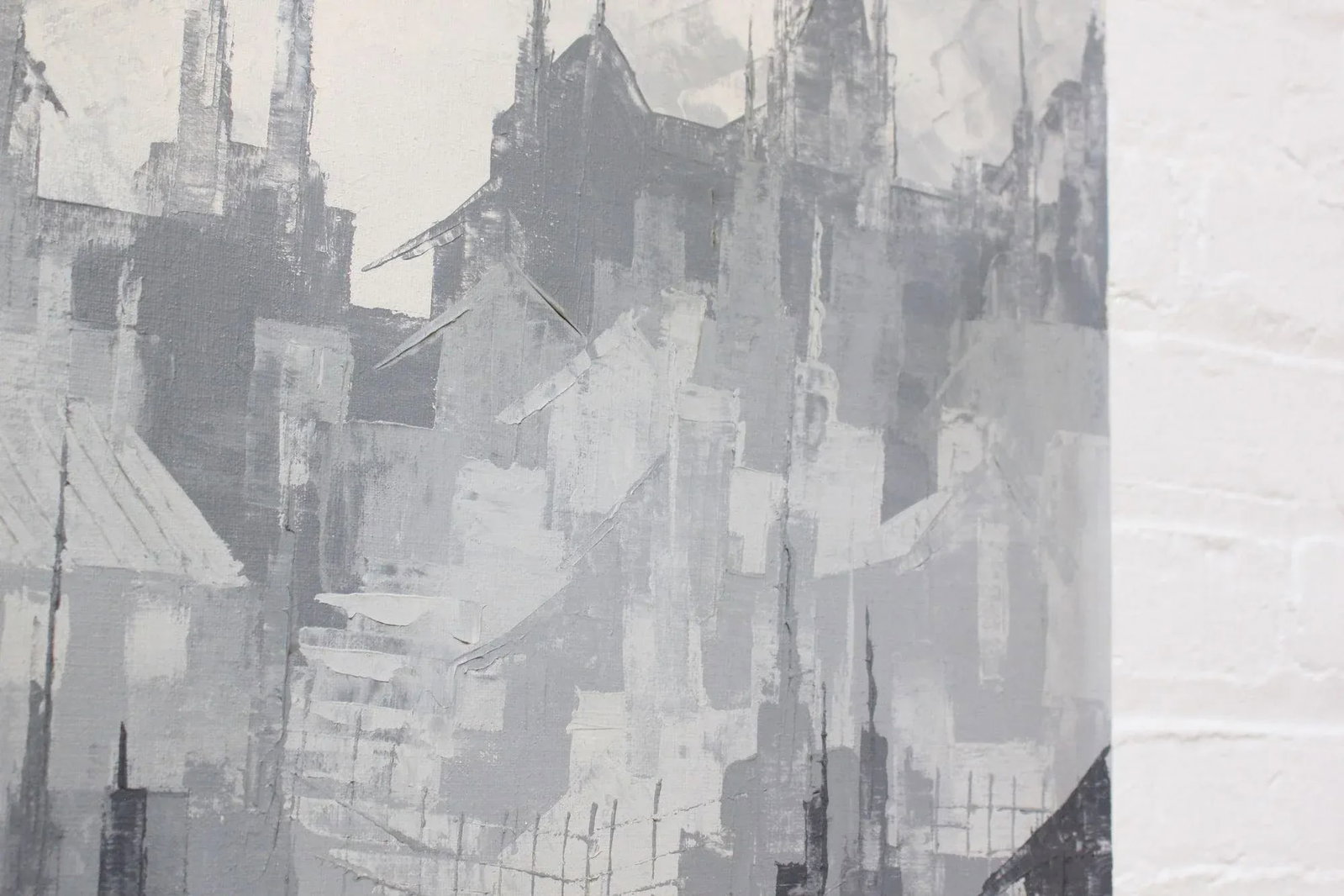 Gray Tonal Abstract Expressionist Oil on Canvas Cityscape by Louis M. Ponderoso - 6