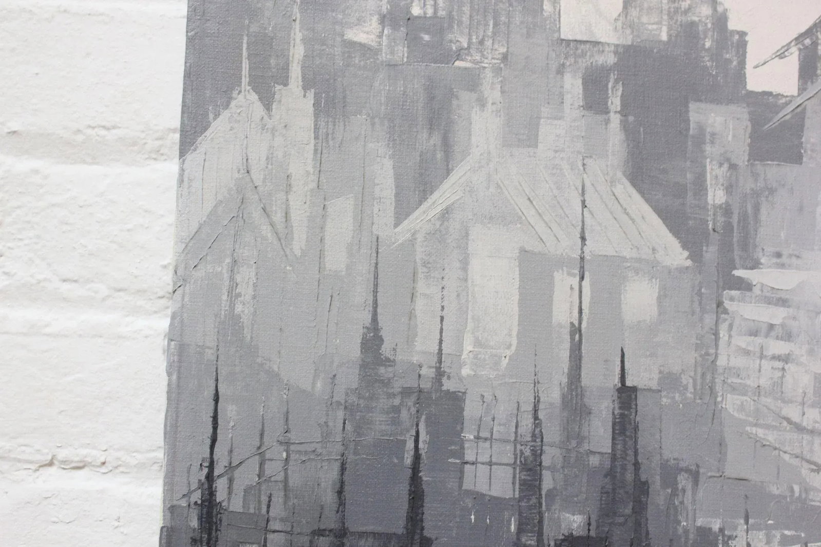 Gray Tonal Abstract Expressionist Oil on Canvas Cityscape by Louis M. Ponderoso - 7