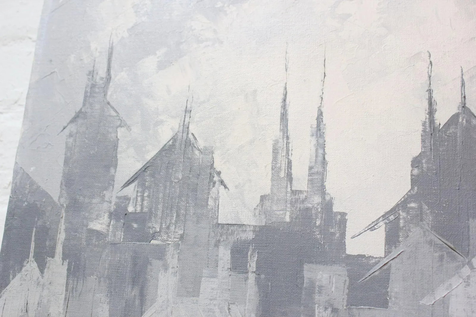 Gray Tonal Abstract Expressionist Oil on Canvas Cityscape by Louis M. Ponderoso - 9