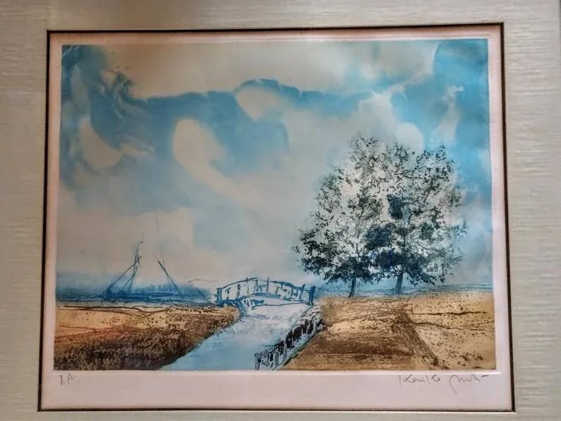 "A Small Bridge" 1969 Kaiko Moti Aquatint Artist's Proof - 2