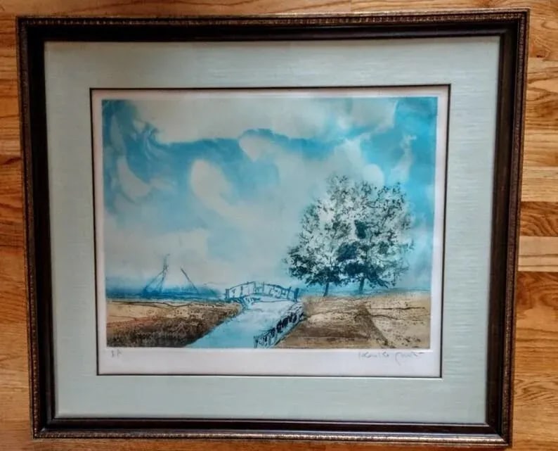 "A Small Bridge" 1969 Kaiko Moti Aquatint Artist's Proof - 9