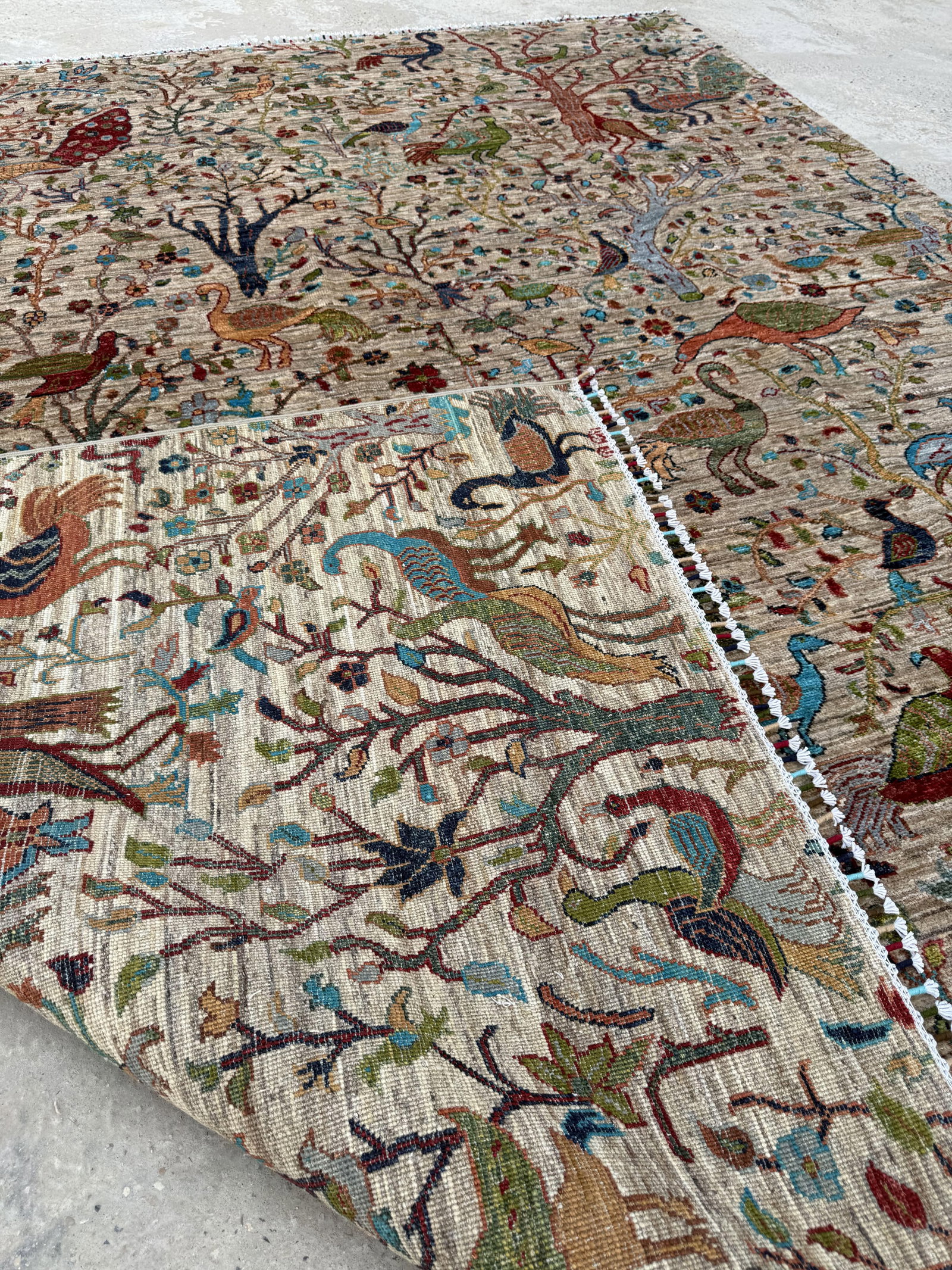 Bird of Paradise Area Rug, Hand-Knotted Wool, Pictorial, 8x10, Beige & Teal - 10