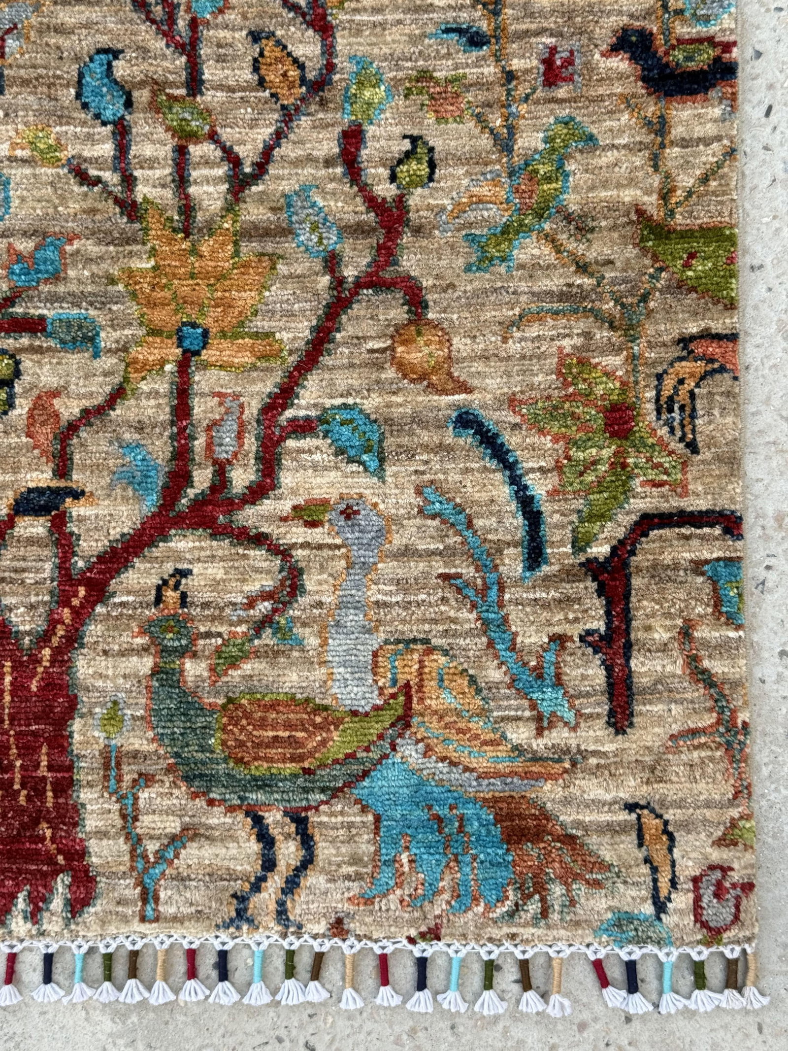 Bird of Paradise Area Rug, Hand-Knotted Wool, Pictorial, 8x10, Beige & Teal - 4