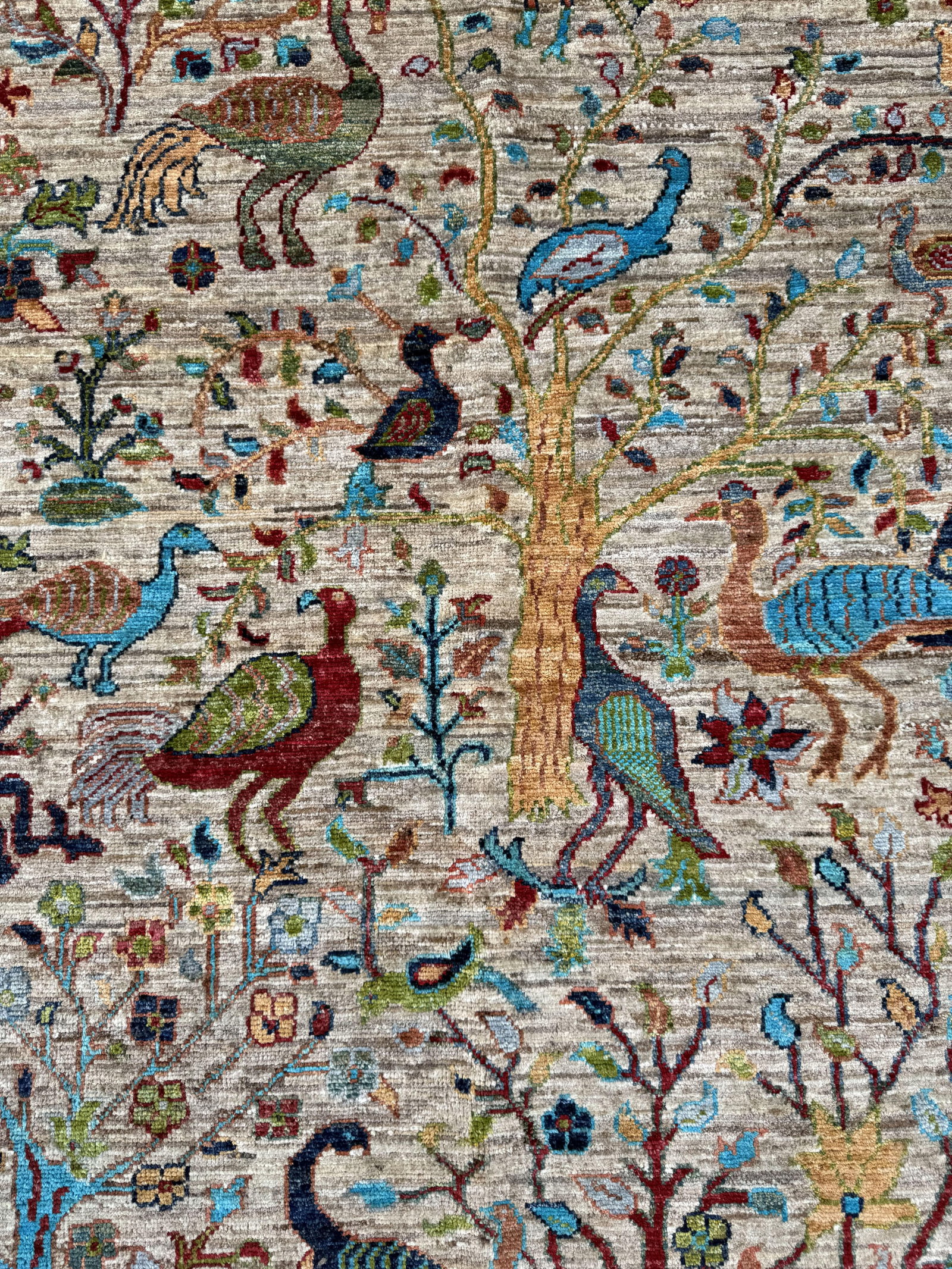 Bird of Paradise Area Rug, Hand-Knotted Wool, Pictorial, 8x10, Beige & Teal - 7