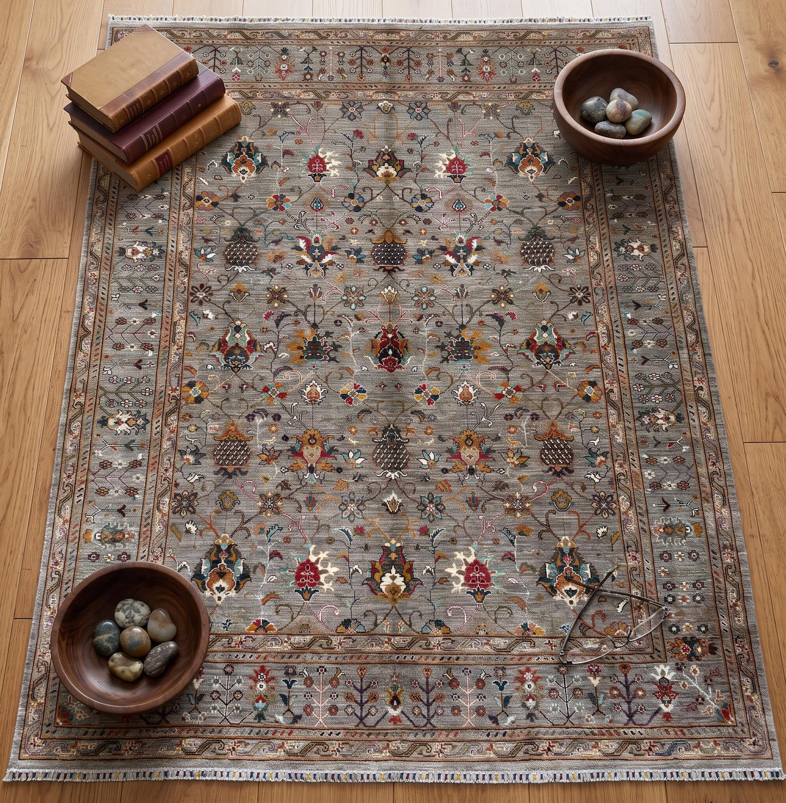 Sultanabad Design Area Rug, Hand-Knotted Wool, 8x10, Gray & Rust - 5