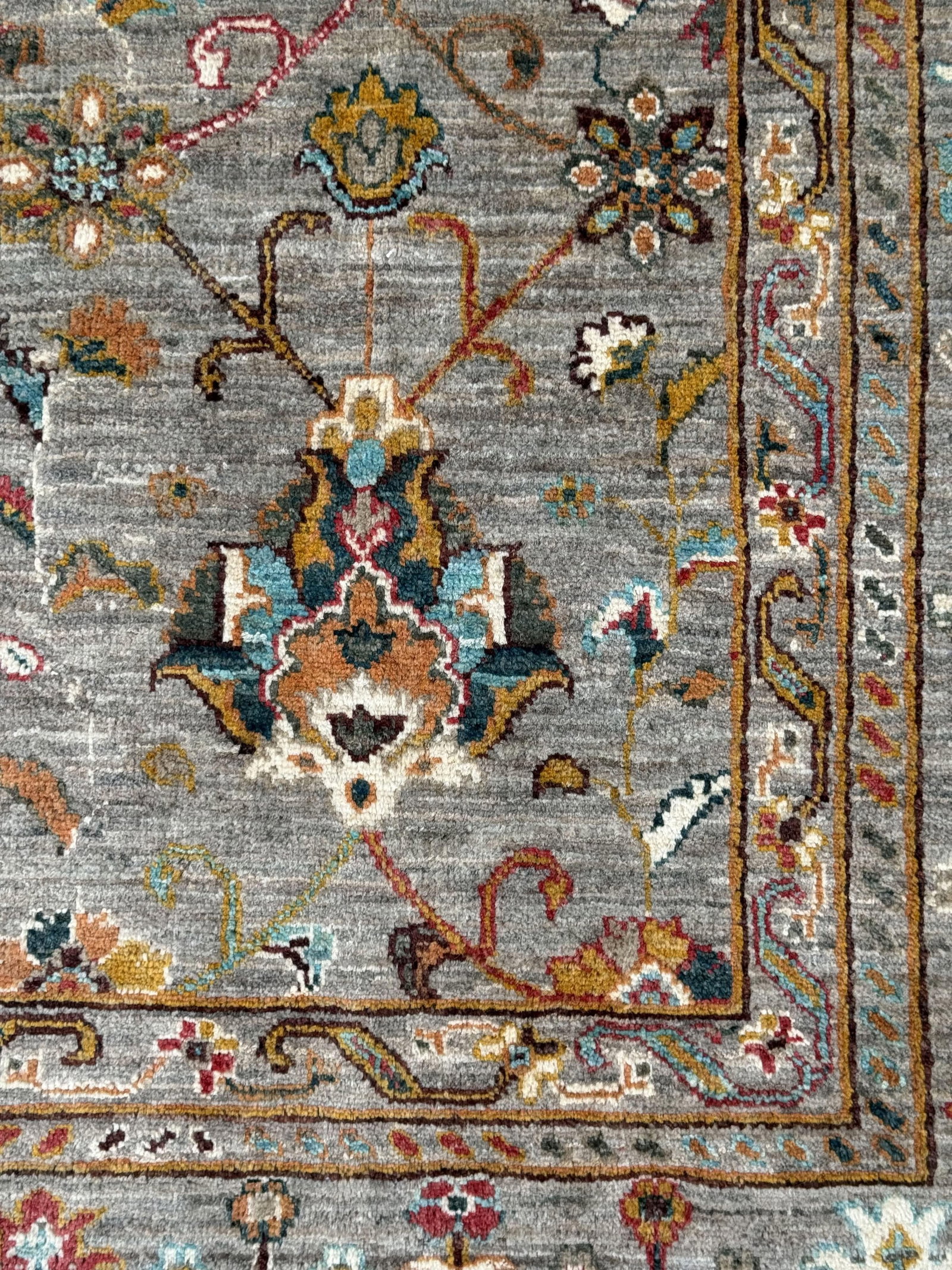 Sultanabad Design Area Rug, Hand-Knotted Wool, 8x10, Gray & Rust - 6