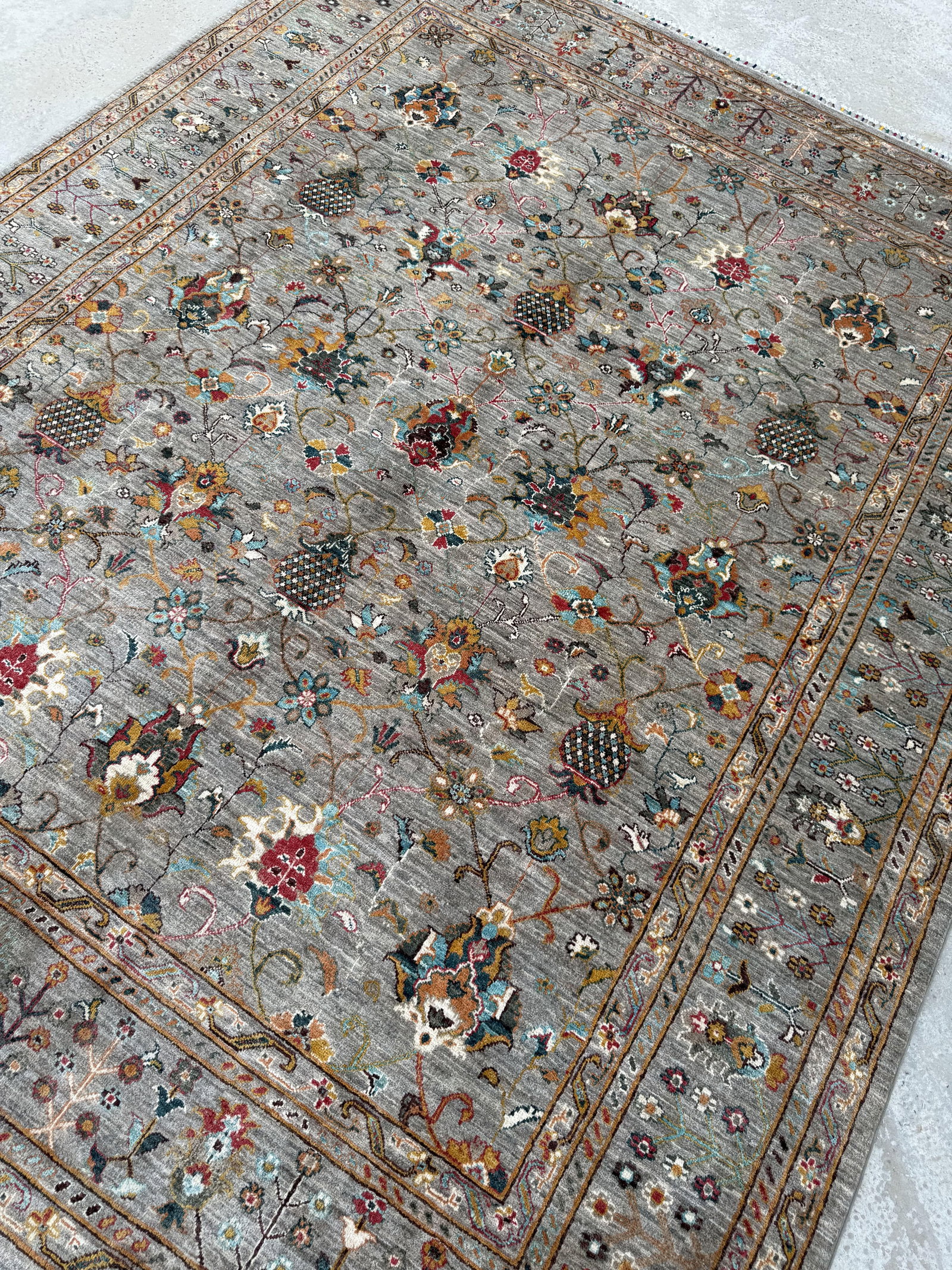 Sultanabad Design Area Rug, Hand-Knotted Wool, 8x10, Gray & Rust - 9