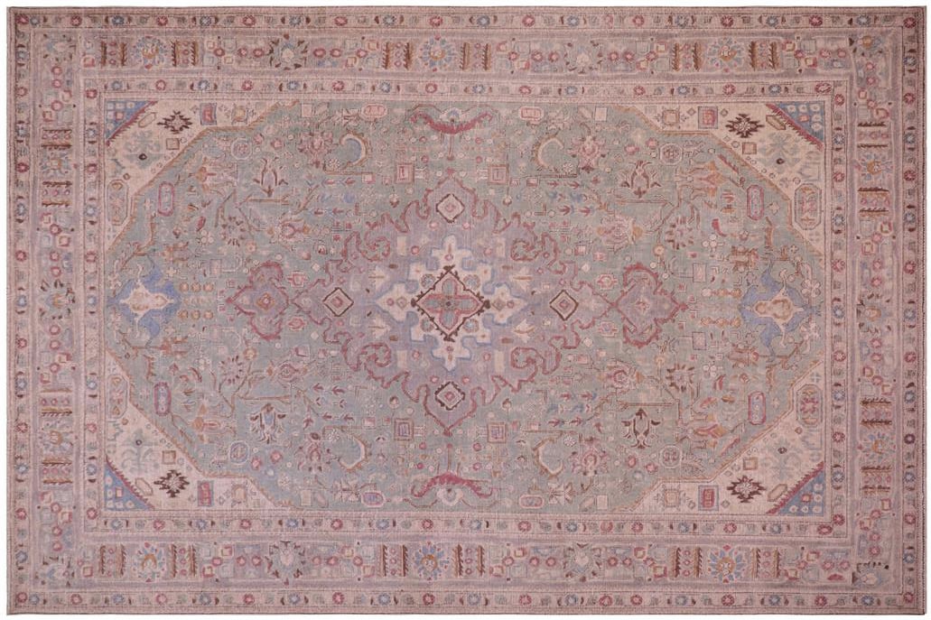 1990's Vintage Green/Gray Wool Rug - 8'0'' X 10'11'' - 9