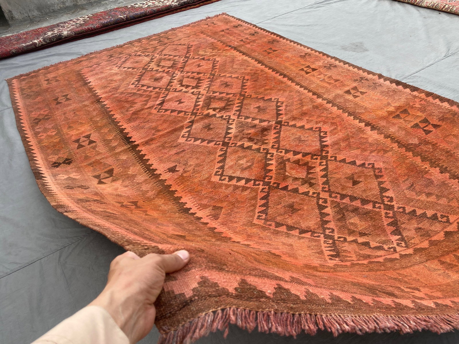 Vintage Overdyed Medallion Kilim Rug, Handwoven Wool, 6x10, Terracotta - 10