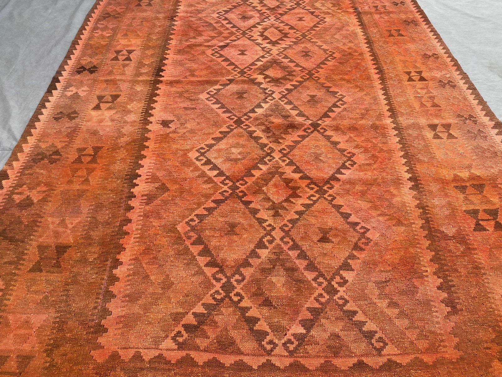 Vintage Overdyed Medallion Kilim Rug, Handwoven Wool, 6x10, Terracotta - 11