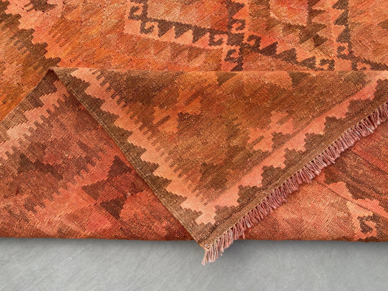 Vintage Overdyed Medallion Kilim Rug, Handwoven Wool, 6x10, Terracotta - 12
