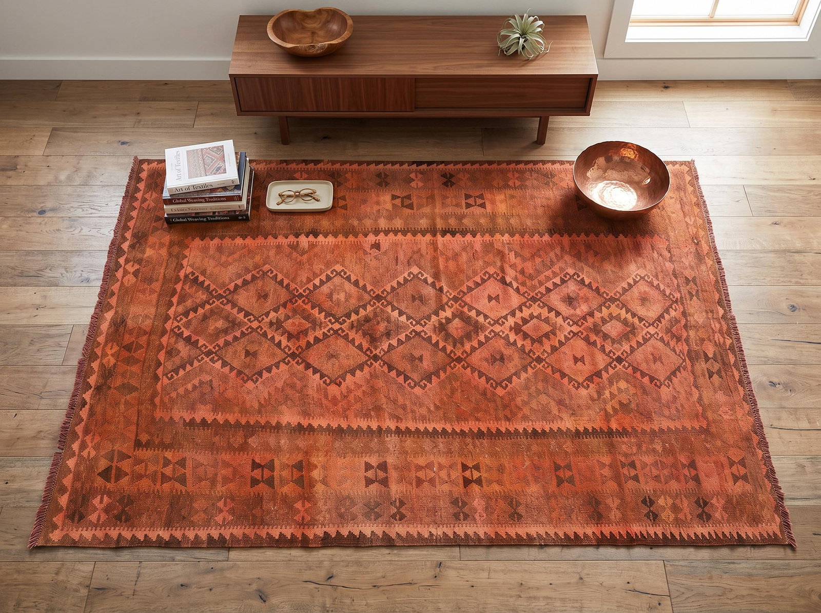 Vintage Overdyed Medallion Kilim Rug, Handwoven Wool, 6x10, Terracotta - 2