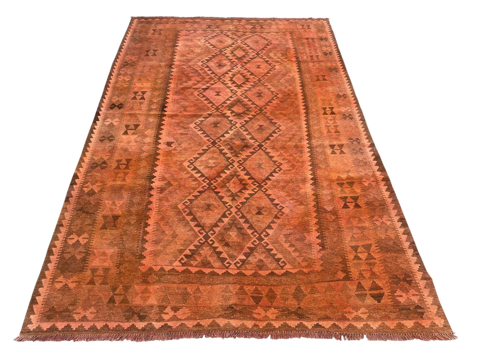 Vintage Overdyed Medallion Kilim Rug, Handwoven Wool, 6x10, Terracotta - 3