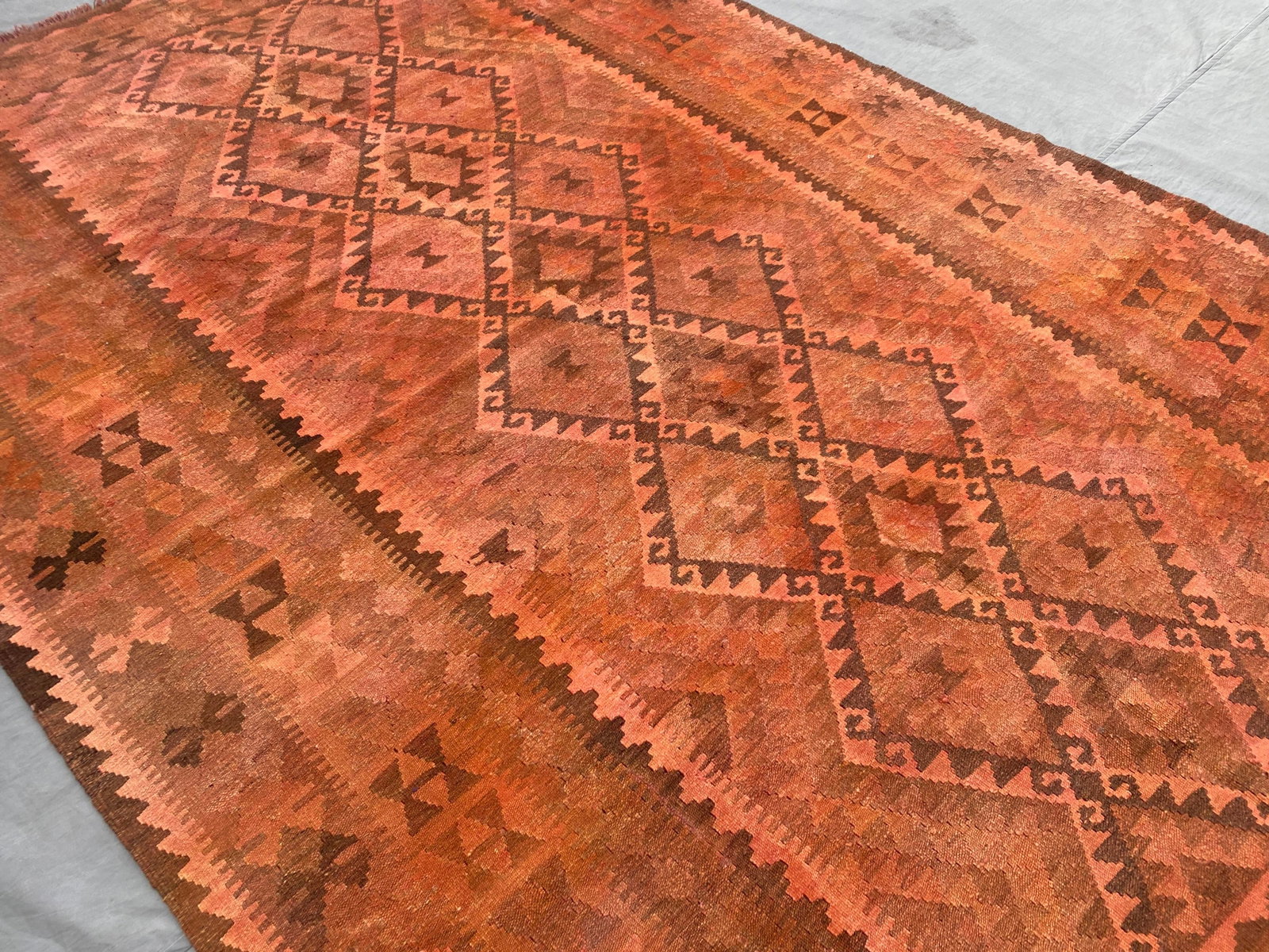 Vintage Overdyed Medallion Kilim Rug, Handwoven Wool, 6x10, Terracotta - 4