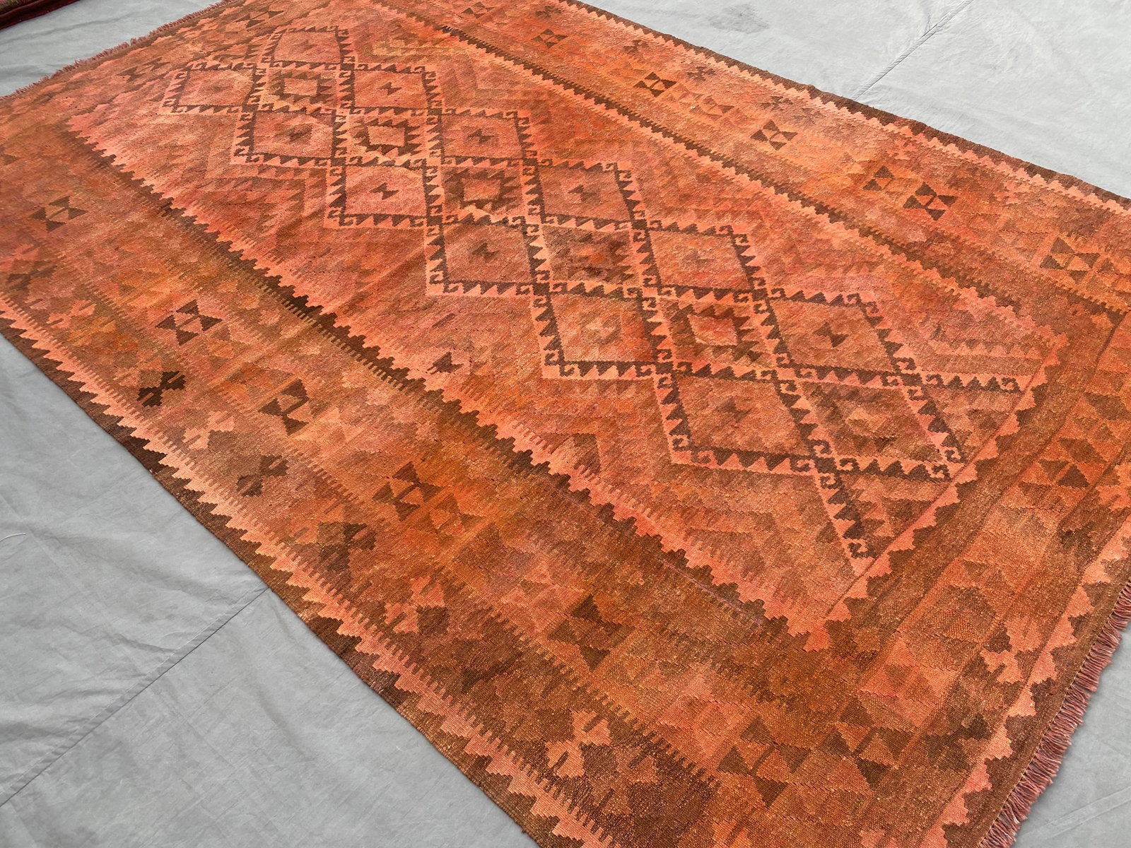 Vintage Overdyed Medallion Kilim Rug, Handwoven Wool, 6x10, Terracotta - 5