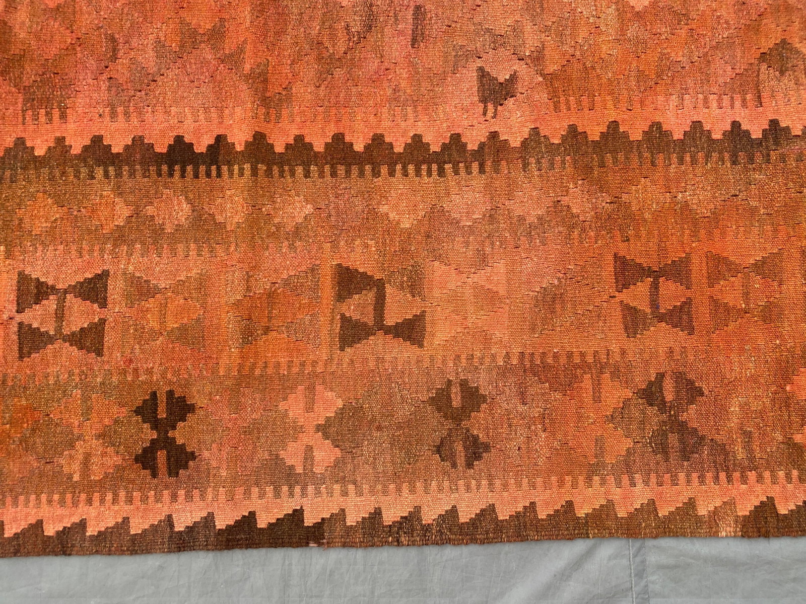 Vintage Overdyed Medallion Kilim Rug, Handwoven Wool, 6x10, Terracotta - 6