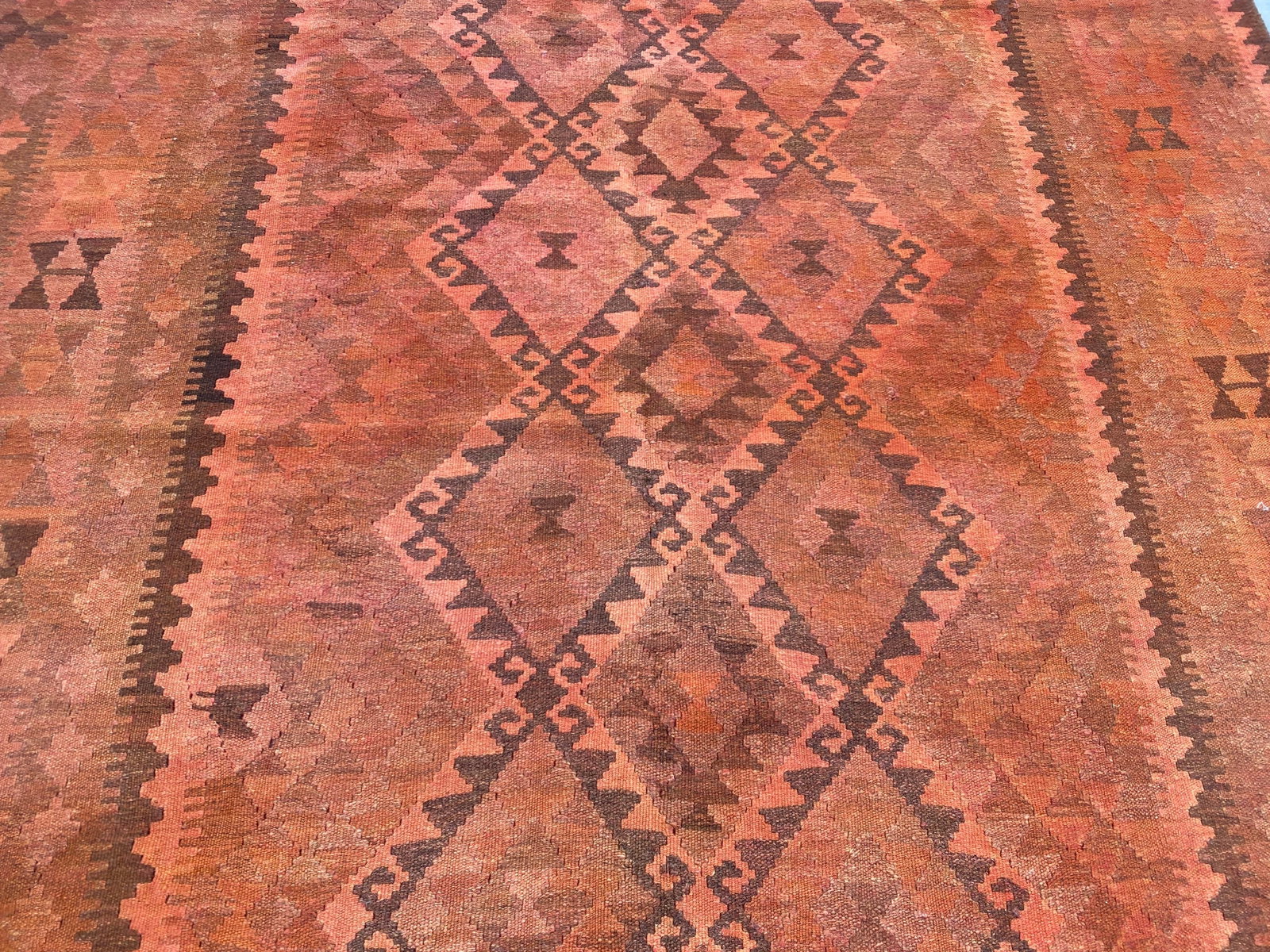 Vintage Overdyed Medallion Kilim Rug, Handwoven Wool, 6x10, Terracotta - 7