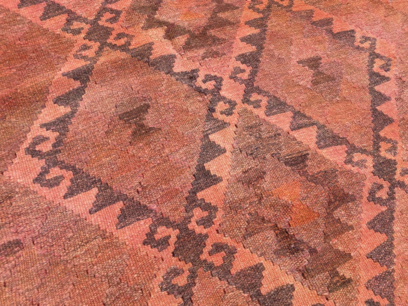 Vintage Overdyed Medallion Kilim Rug, Handwoven Wool, 6x10, Terracotta - 9