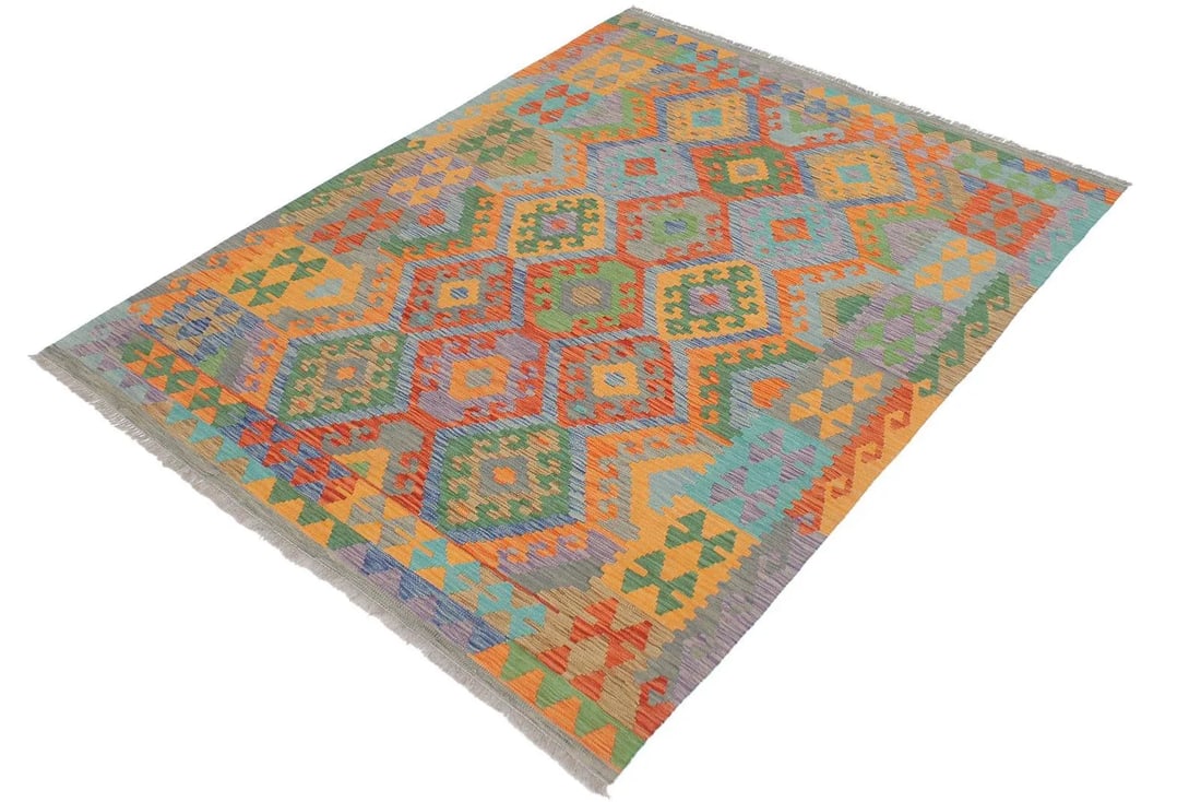 1990s Vintage Kilim Blue Gray Wool Rug - 5'2" X 6'8" - 2