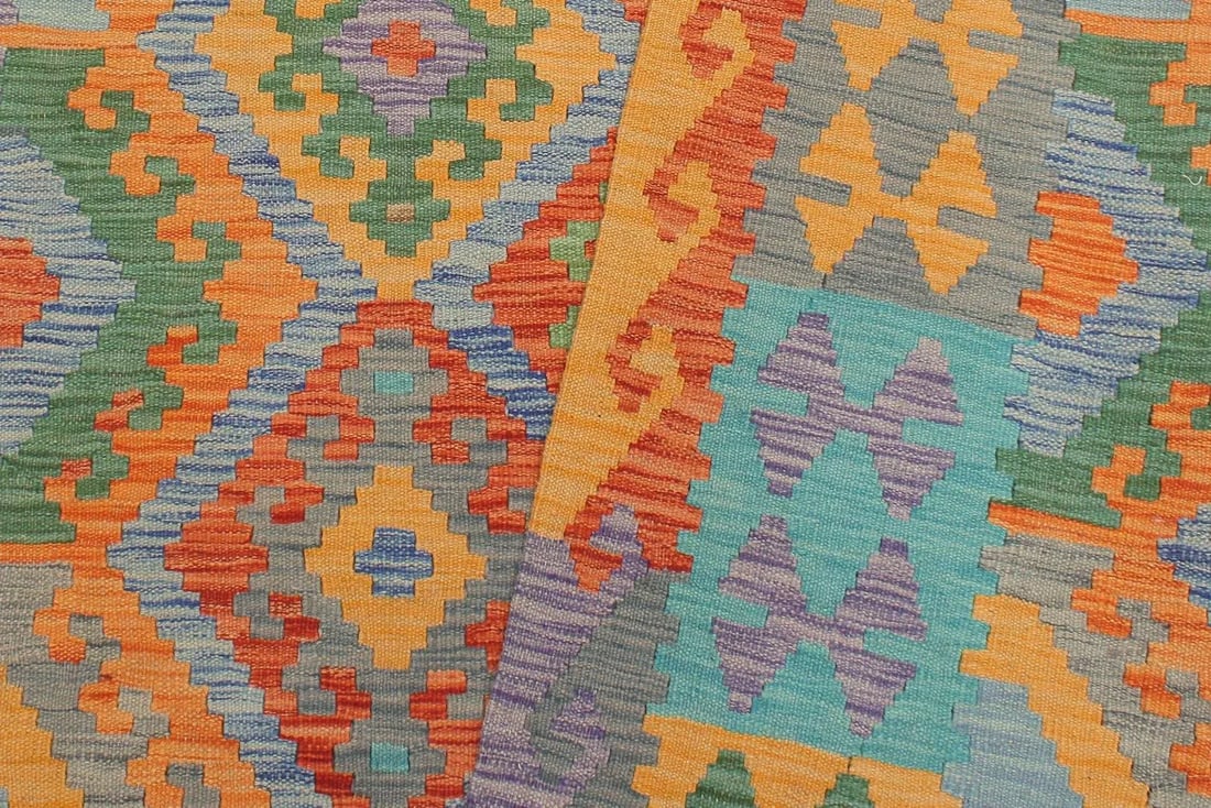 1990s Vintage Kilim Blue Gray Wool Rug - 5'2" X 6'8" - 7