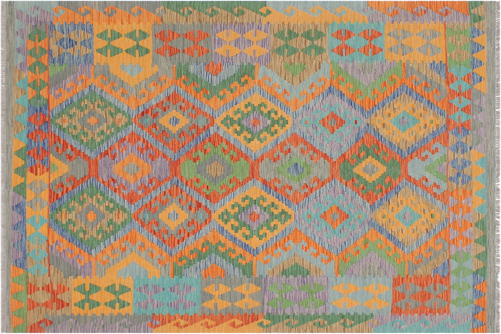 1990s Vintage Kilim Blue Gray Wool Rug - 5'2" X 6'8" - 8