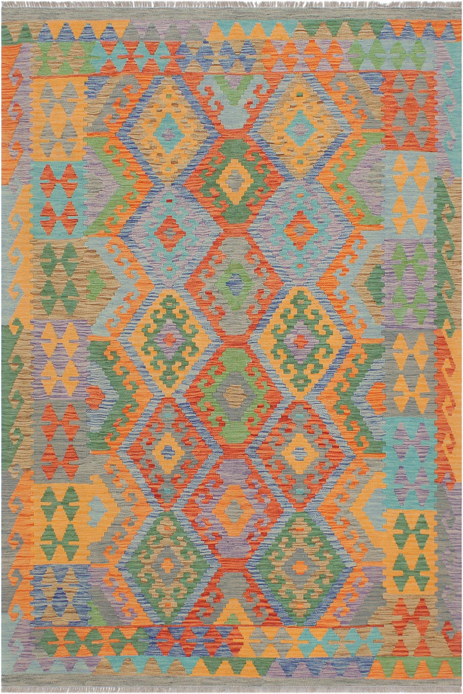 1990s Vintage Kilim Blue Gray Wool Rug - 5'2" X 6'8" - 9