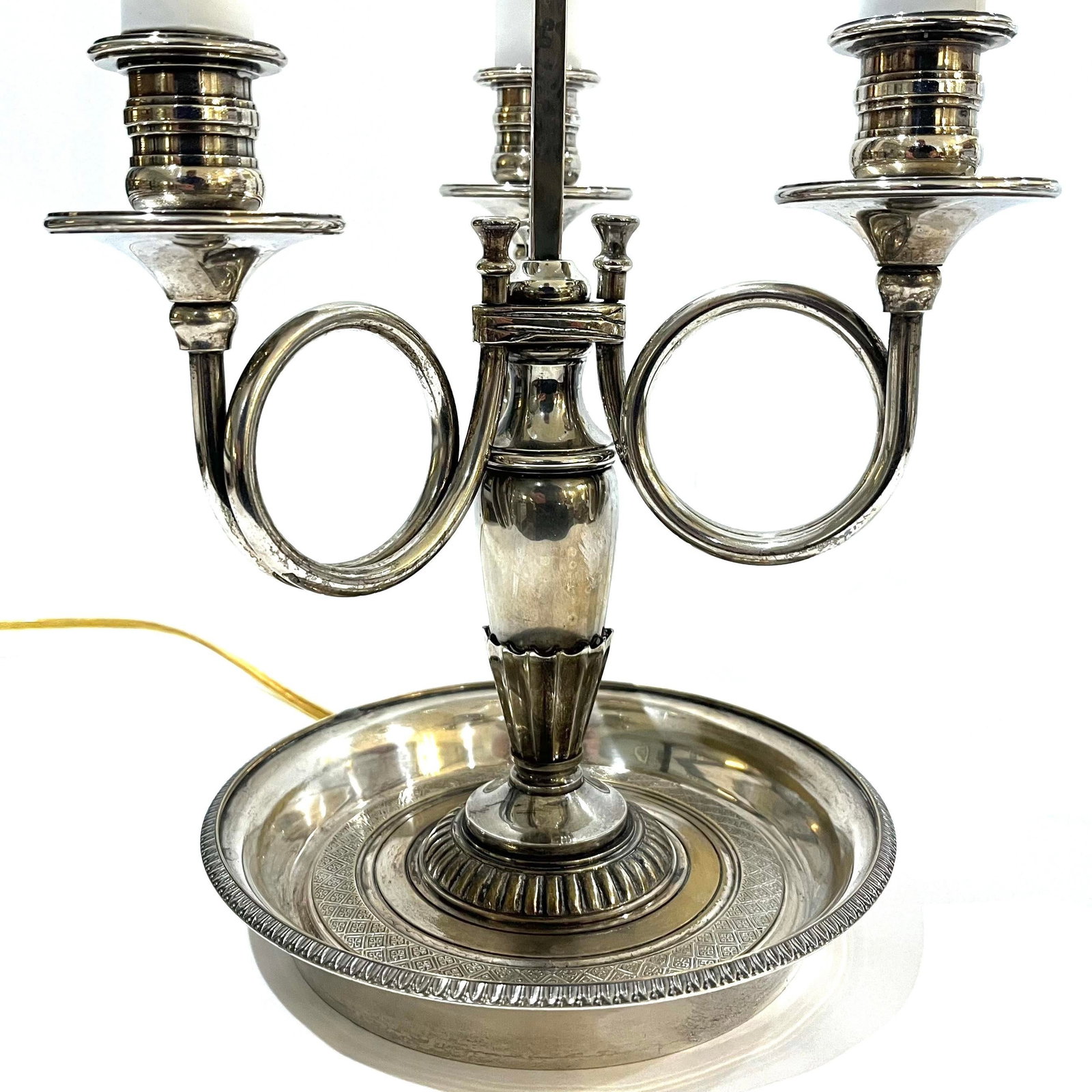 Vintage Silver Plated Bouillotte Lamp - Three Arms - 10