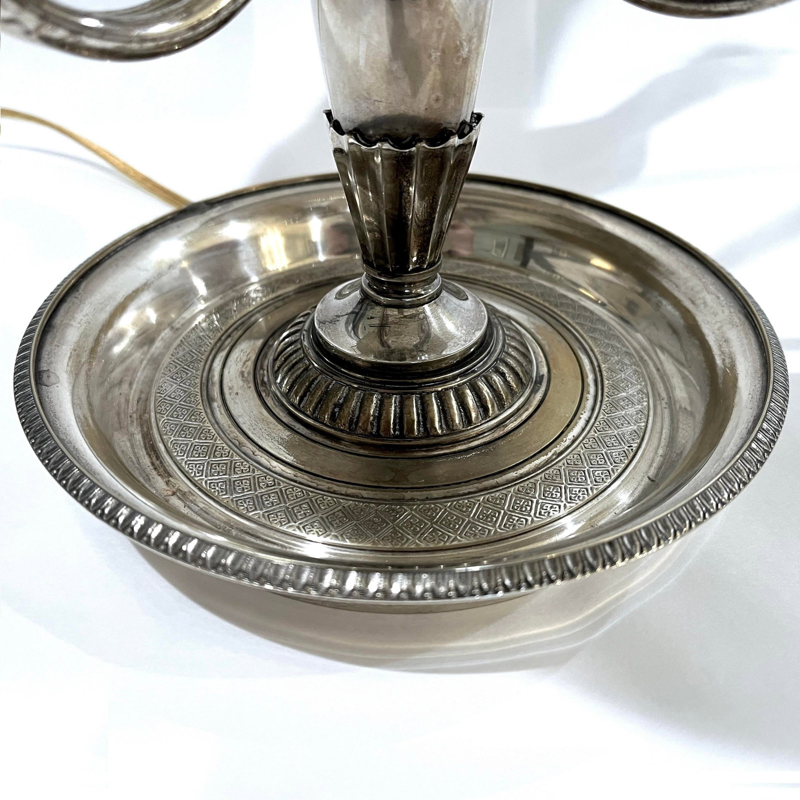 Vintage Silver Plated Bouillotte Lamp - Three Arms - 12